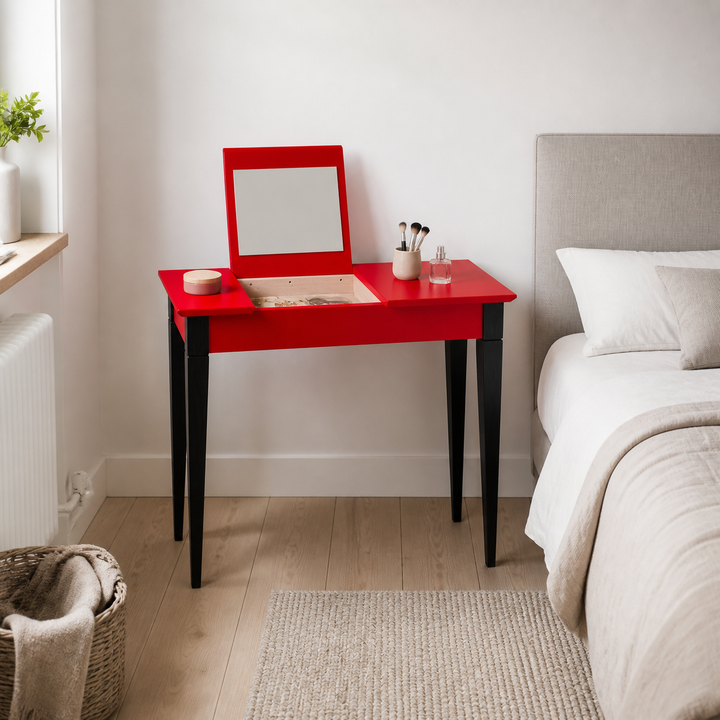 MIMO Sminkebord med spejl - 65x35 cm sorte ben / røde – vigtigste funktion