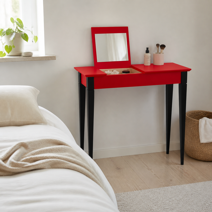 MIMO Sminkebord med spejl - 65x35 cm sorte ben / røde – materiale- eller konstruktionsdetalje