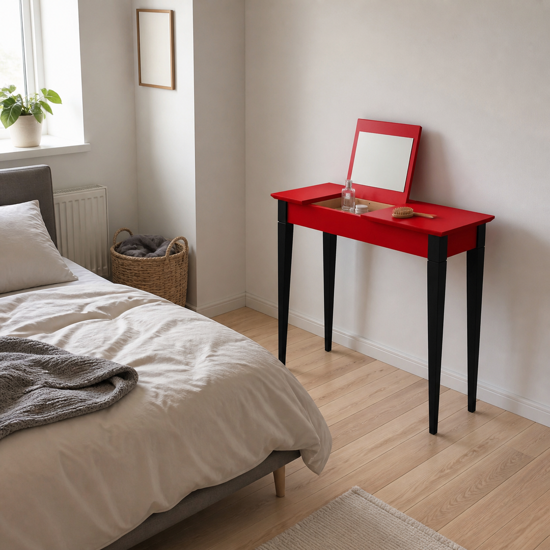 MIMO Sminkebord med spejl - 65x35 cm sorte ben / røde – anden naturlig anvendelse eller vinkel