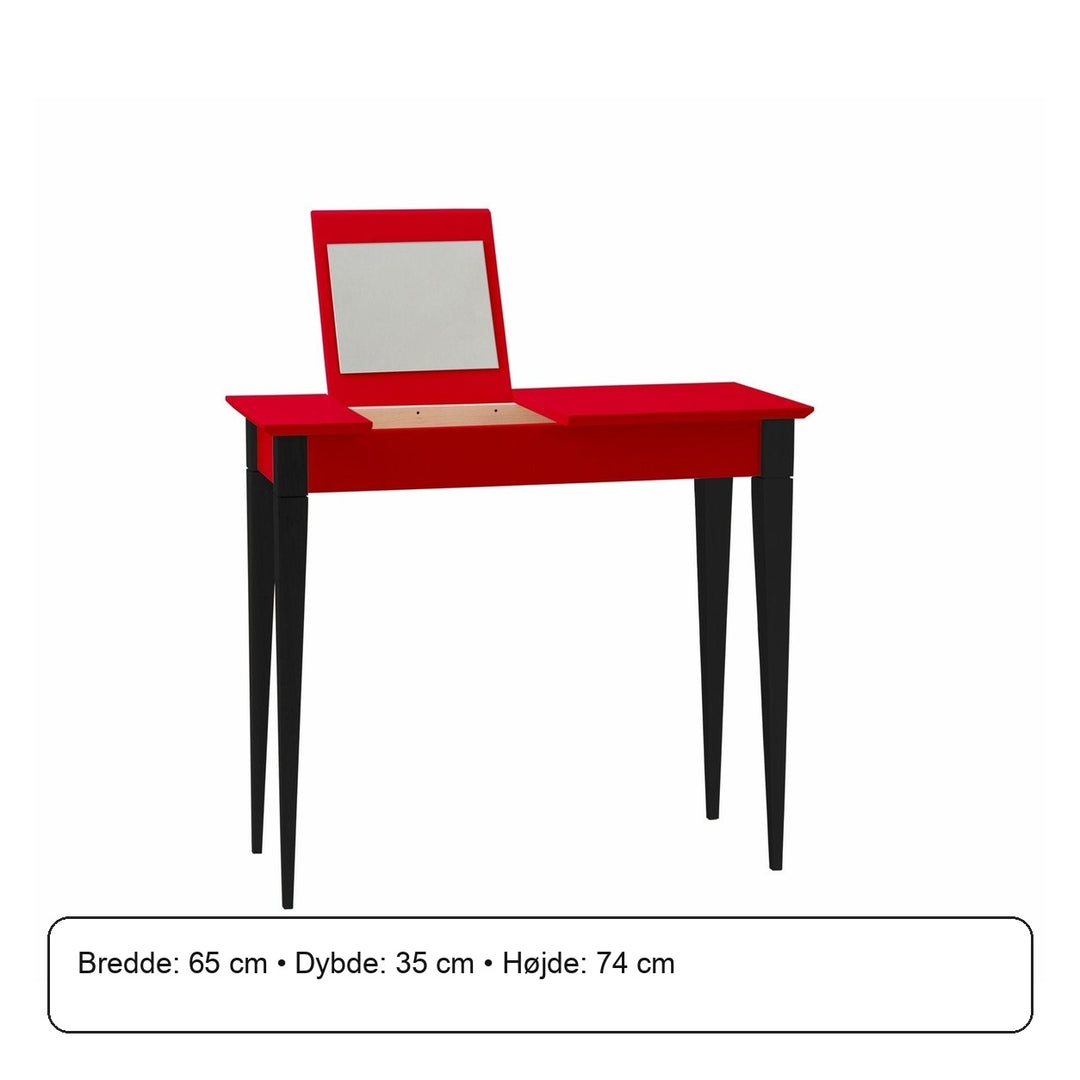 MIMO Sminkebord med spejl - 65x35 cm sorte ben / røde – måldiagram