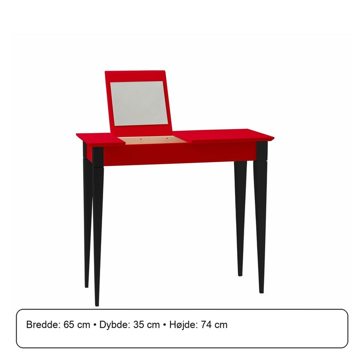MIMO Sminkebord med spejl - 65x35 cm sorte ben / røde – måldiagram