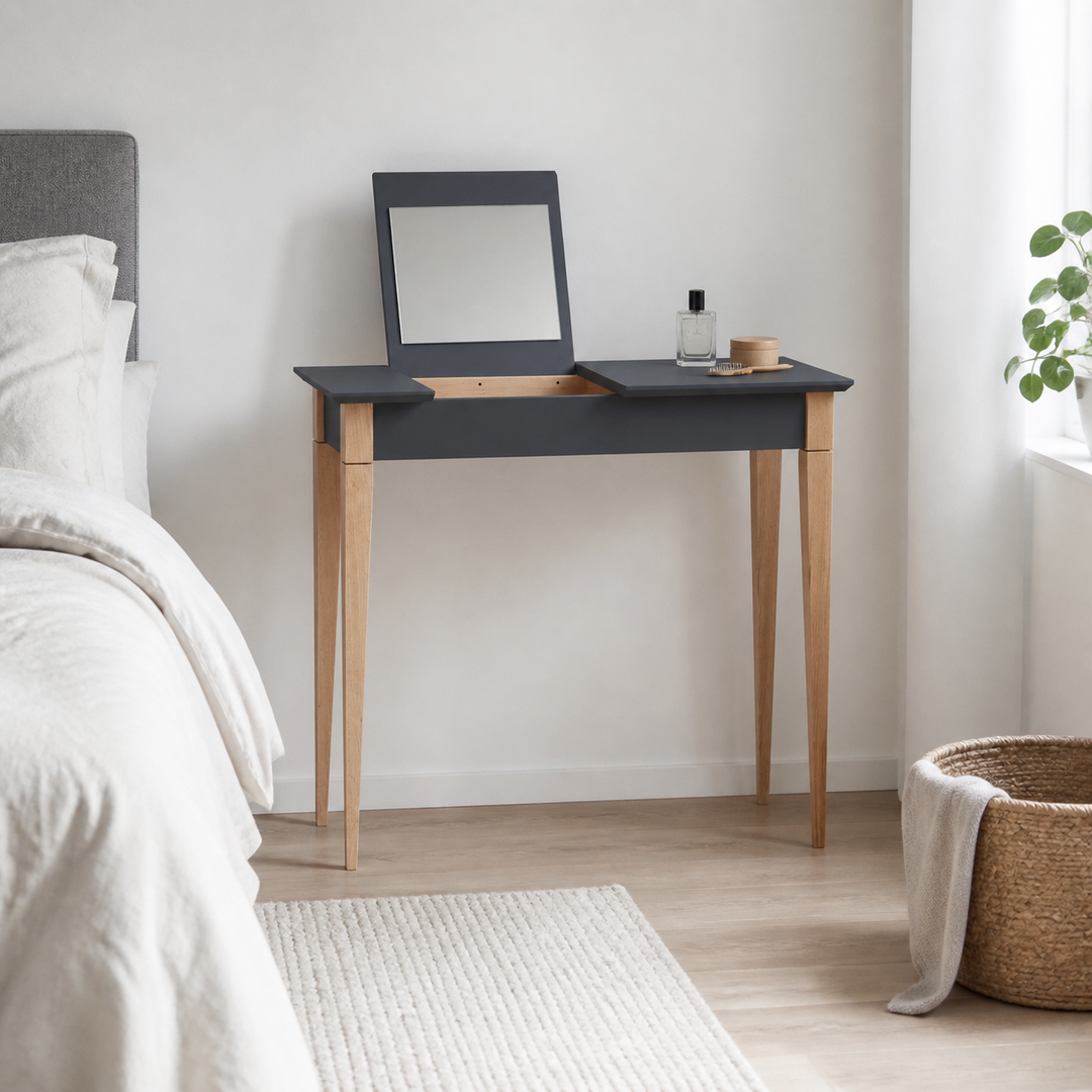 MIMO Sminkebord med spejl - 65x35cm Grafit – supplerende neutral dagslysscene