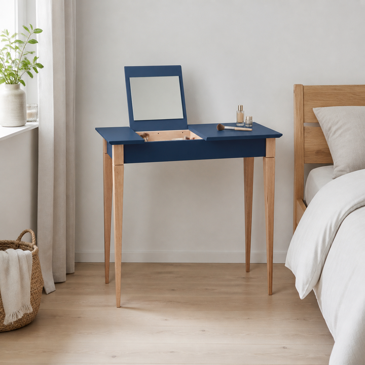 MIMO Sminkebord med spejl - 65x35cm Marineblå – anden naturlig anvendelse eller vinkel