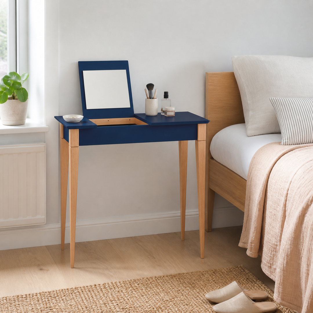 MIMO Sminkebord med spejl - 65x35cm Marineblå – supplerende neutral dagslysscene