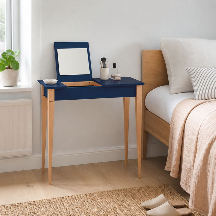 MIMO Sminkebord med spejl - 65x35cm Marineblå – supplerende neutral dagslysscene