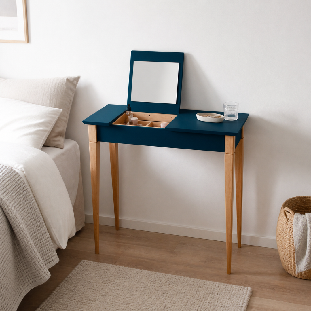 MIMO Sminkebord med spejl - 65x35cm Petrol Blue – vigtigste funktion