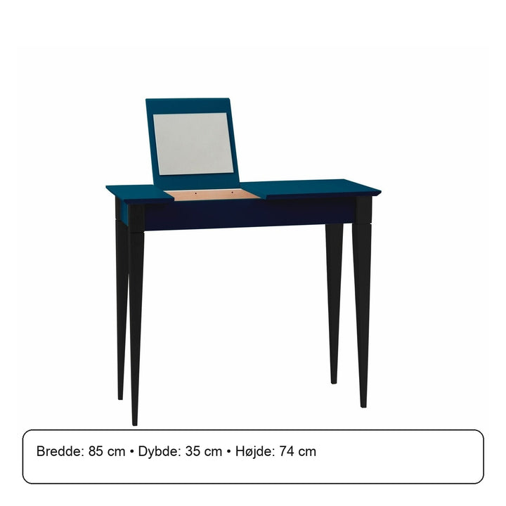 MIMO Sminkebord med spejl - 85x35 cm sorte ben / petrolblå – måldiagram