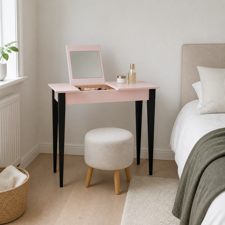 MIMO Sminkebord med spejl - 85x35 cm sorte ben / Pink – hero i naturlig brug