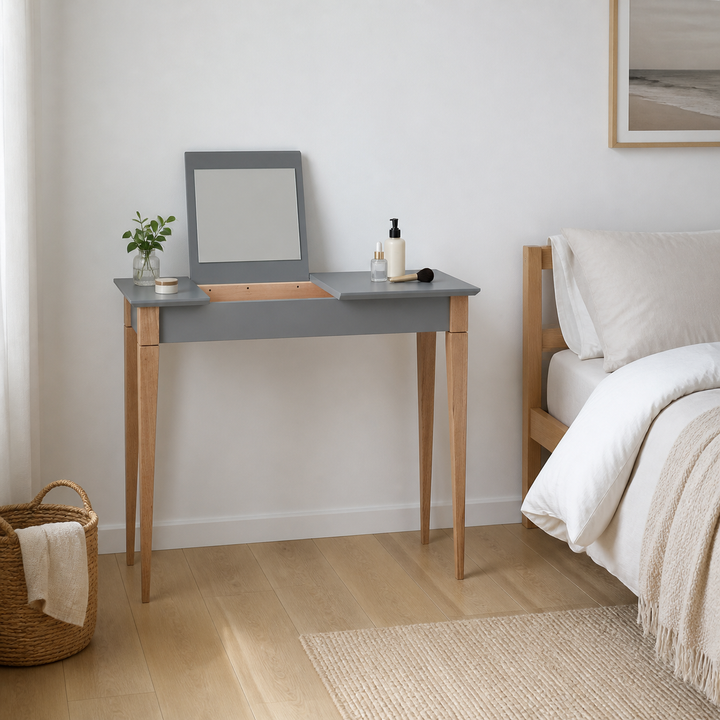 MIMO Sminkebord med spejl - 85x35cm Mørkegrå – hero i naturlig brug