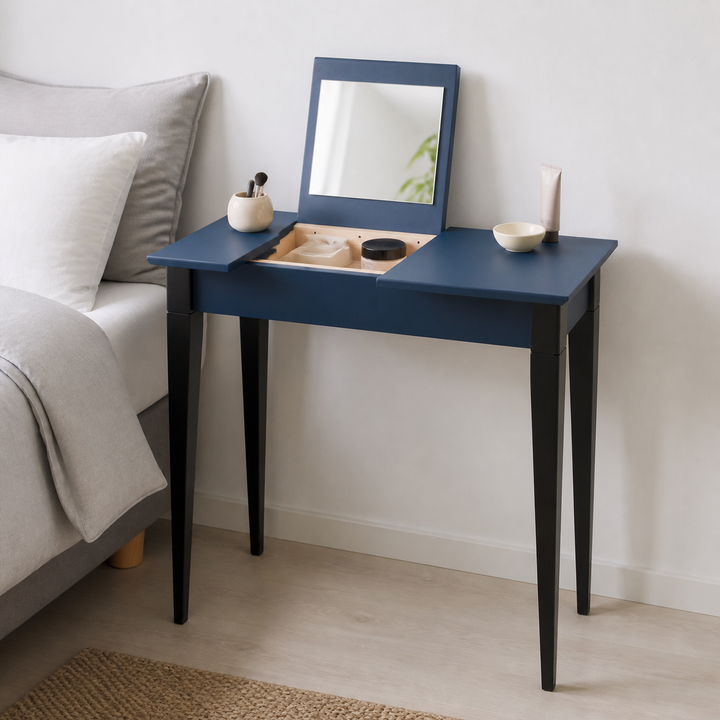 MIMO Sminkebord med spejl 105x35 cm sorte ben/marineblå – materiale- eller konstruktionsdetalje