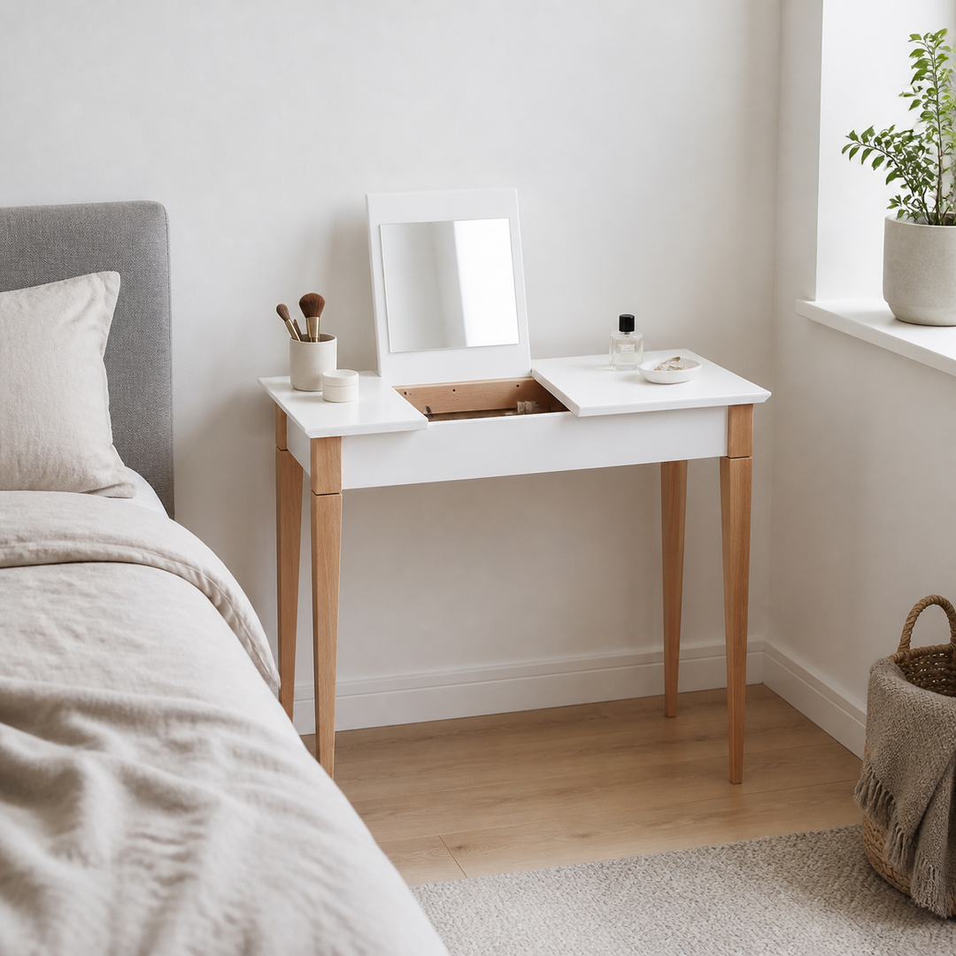 MIMO Sminkebord med spejl 65x35cm Hvid – hero i naturlig brug