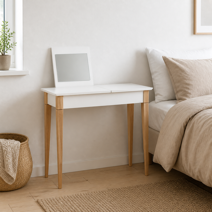MIMO Sminkebord med spejl 65x35cm Hvid – hele produktet lukket i hjemmet