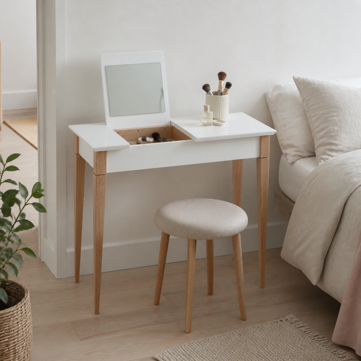 MIMO Sminkebord med spejl 65x35cm Hvid – supplerende neutral dagslysscene