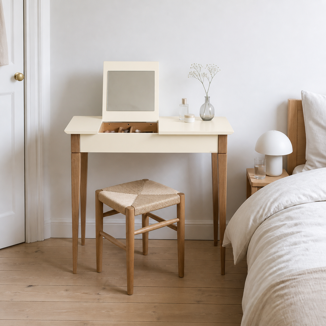 MIMO Sminkebord med spejl 85x35cm Kridthvid (chalk) – vigtigste funktion