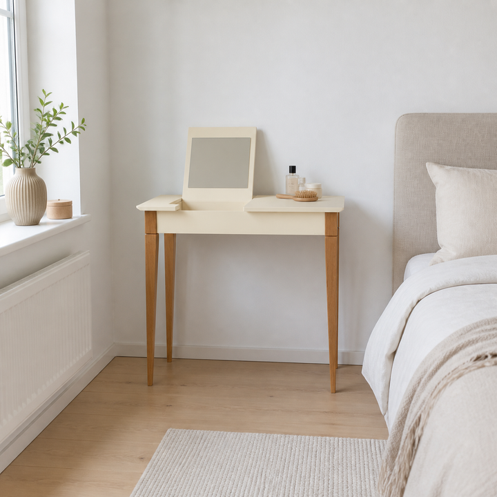 MIMO Sminkebord med spejl 85x35cm Kridthvid (chalk) – hele produktet lukket i hjemmet