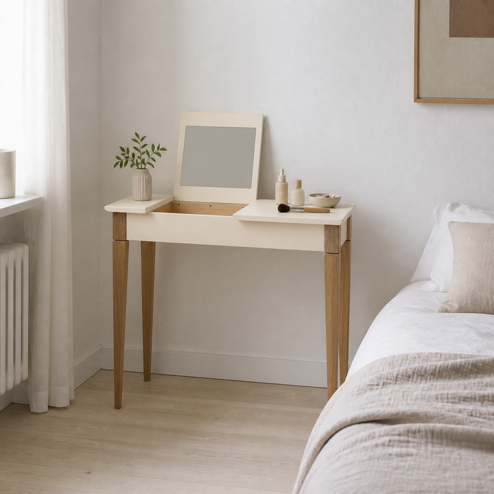 MIMO Sminkebord med spejl 85x35cm Kridthvid (chalk) – supplerende neutral dagslysscene