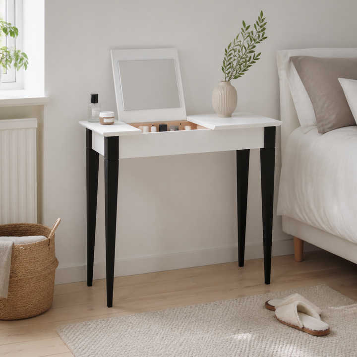 MIMO Sminkebord med spejl 85x35cm sorte ben / hvid – vigtigste funktion