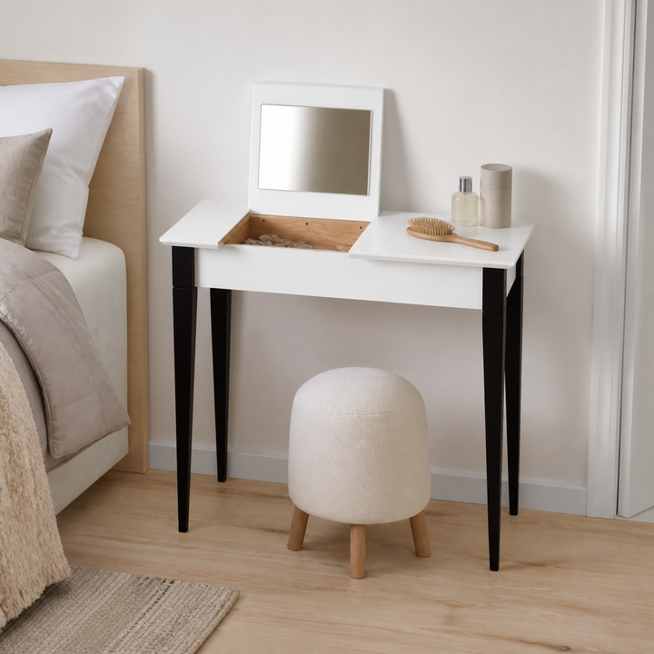 MIMO Sminkebord med spejl 85x35cm sorte ben / hvid – materiale- eller konstruktionsdetalje