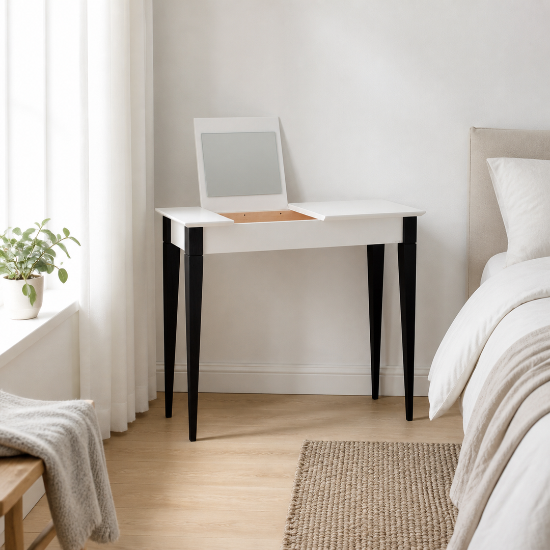 MIMO Sminkebord med spejl 85x35cm sorte ben / hvid – anden naturlig anvendelse eller vinkel