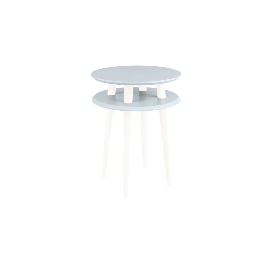 UFO Sidebord diameter 45cm x H 61cm - Lysegrå bordplade/hvide ben – eksakt packshot på hvid baggrund