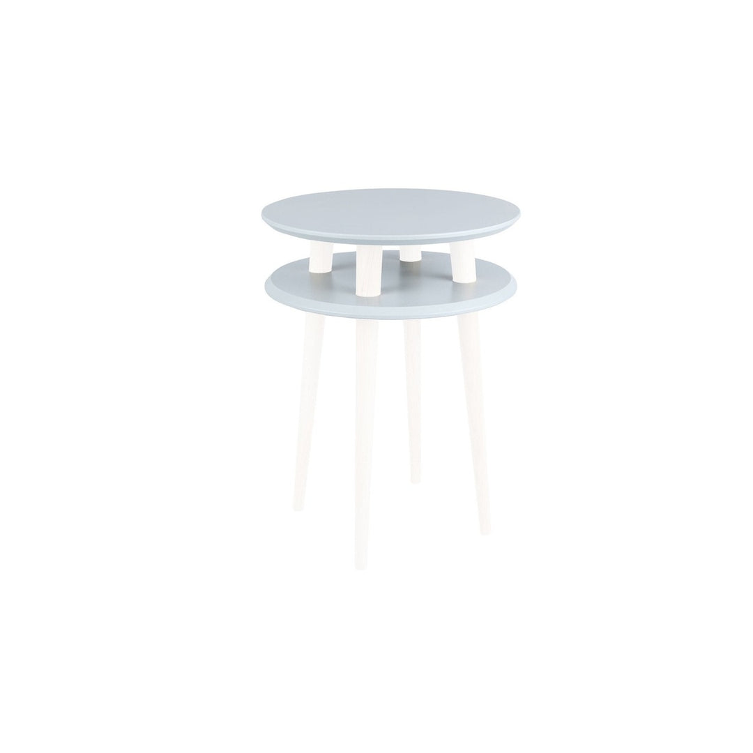 UFO Sidebord diameter 45cm x H 61cm - Lysegrå bordplade/hvide ben – eksakt packshot på hvid baggrund