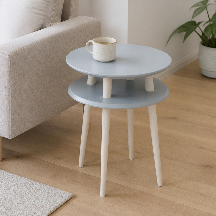 UFO Sidebord diameter 45cm x H 61cm - Lysegrå bordplade/hvide ben – materiale- eller konstruktionsdetalje