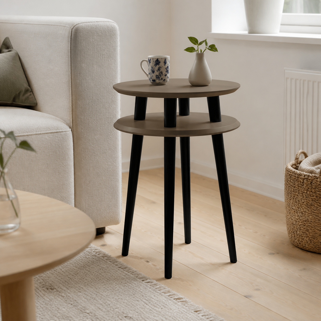 UFO Sidebord diameter 45cm x H 61cm Brun / Sorte ben – supplerende neutral dagslysscene