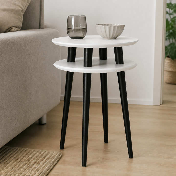 UFO Sidebord diameter 45cm x H 61cm Hvide sorte ben – materiale- eller konstruktionsdetalje