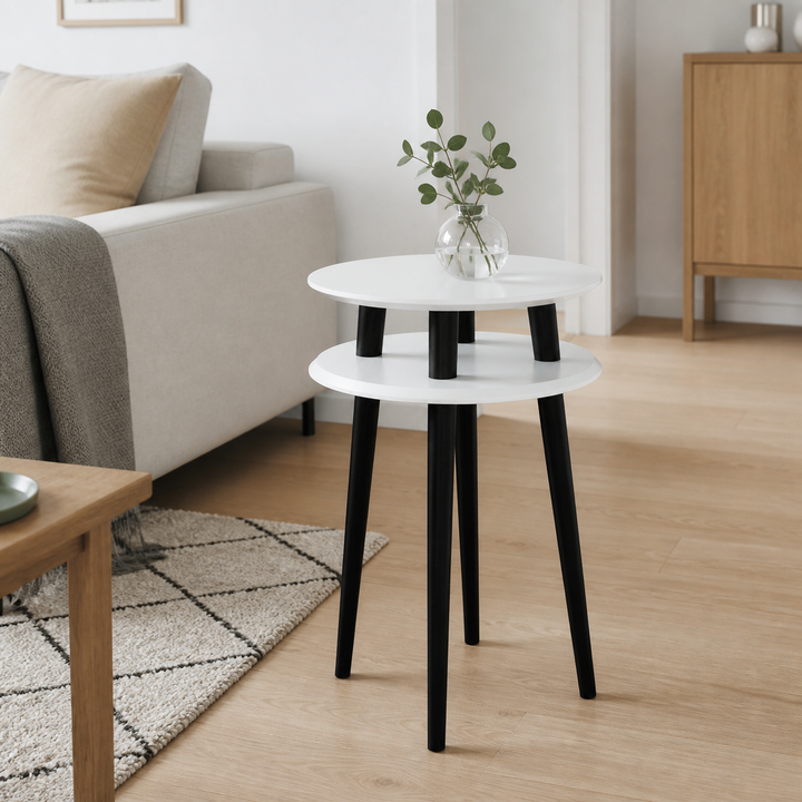 UFO Sidebord diameter 45cm x H 61cm Hvide sorte ben – anden naturlig anvendelse eller vinkel