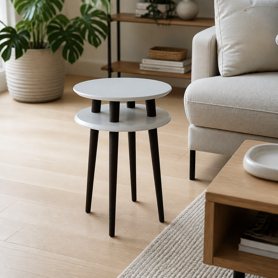 UFO Sidebord diameter 45cm x højde 61cm - Lysegrå/sorte ben – anden naturlig anvendelse eller vinkel