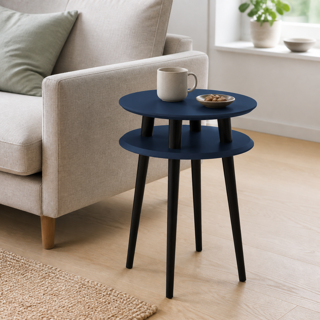 UFO Sidebord diameter 45cm x højde 61cm - Marineblå / Sorte ben – supplerende neutral dagslysscene
