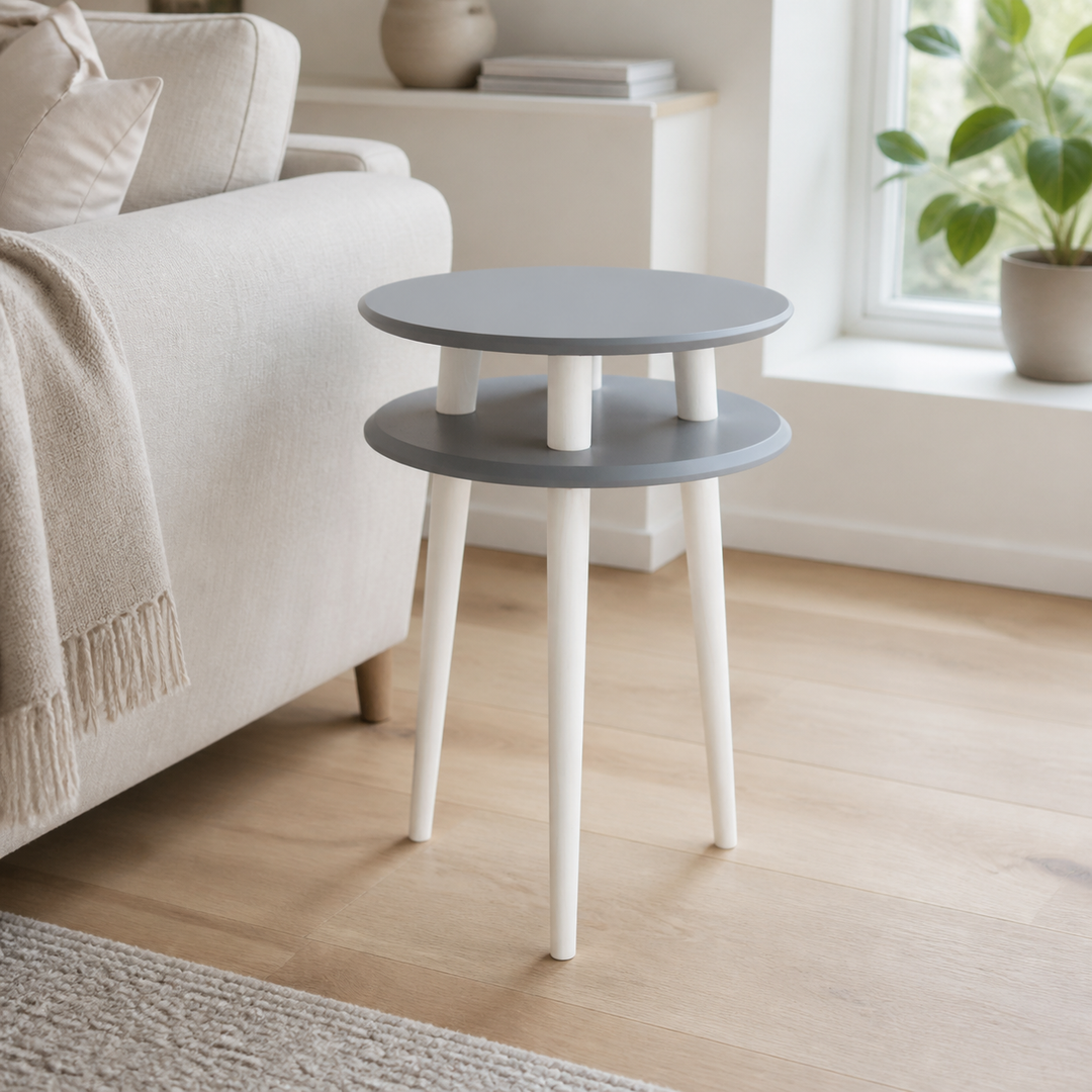 UFO Sidebord diameter 45cm x højde 61cm - Mørkegrå/hvide ben – hele produktet lukket i hjemmet