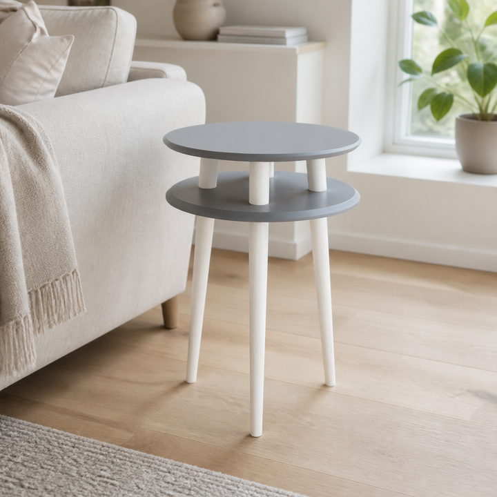 UFO Sidebord diameter 45cm x højde 61cm - Mørkegrå/hvide ben – hele produktet lukket i hjemmet