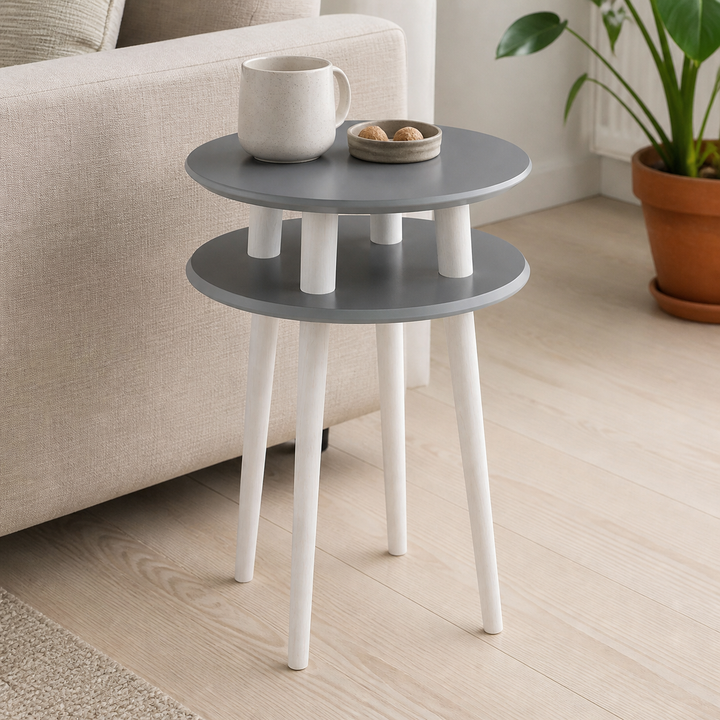UFO Sidebord diameter 45cm x højde 61cm - Mørkegrå/hvide ben – materiale- eller konstruktionsdetalje