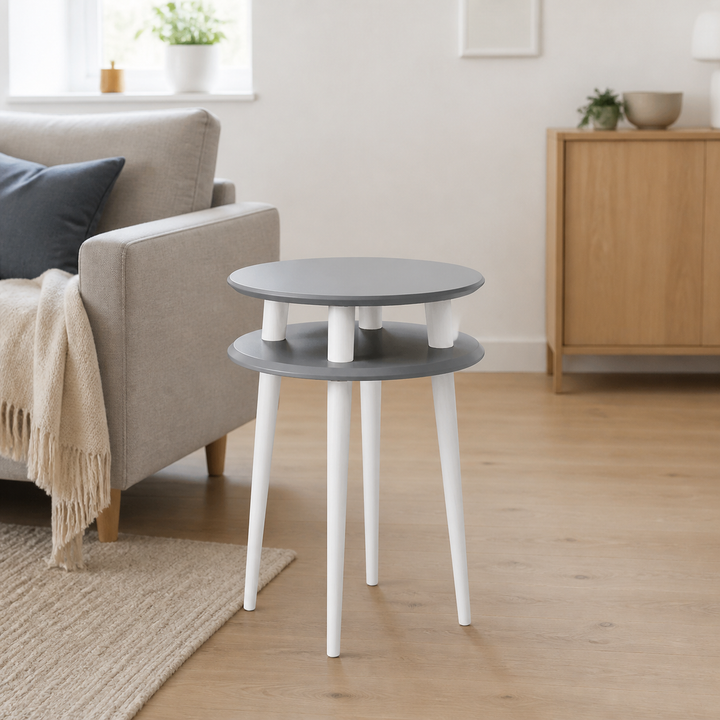 UFO Sidebord diameter 45cm x højde 61cm - Mørkegrå/hvide ben – anden naturlig anvendelse eller vinkel