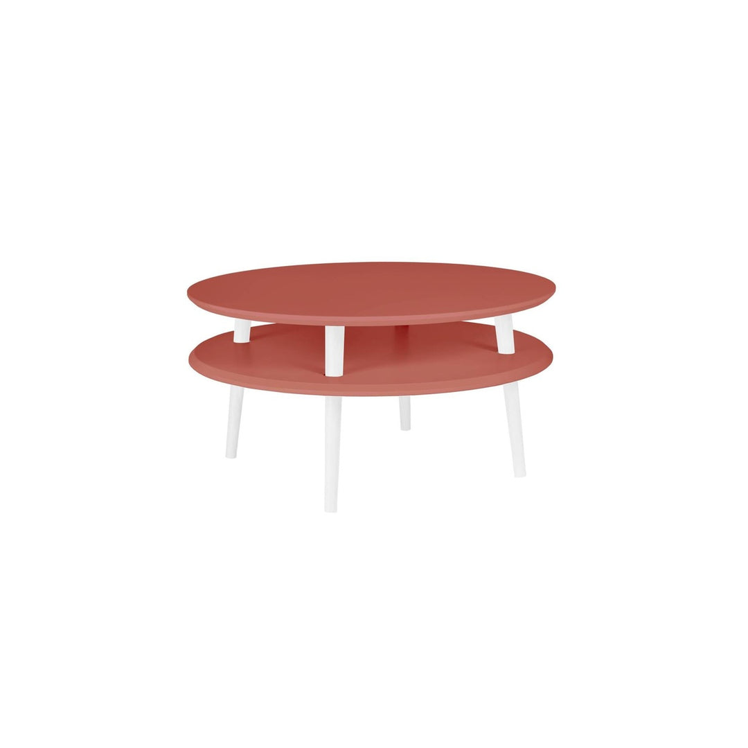 UFO Sofabord Diam 70cm x Højde 35cm Antik Pink Hvide Ben – eksakt packshot på hvid baggrund