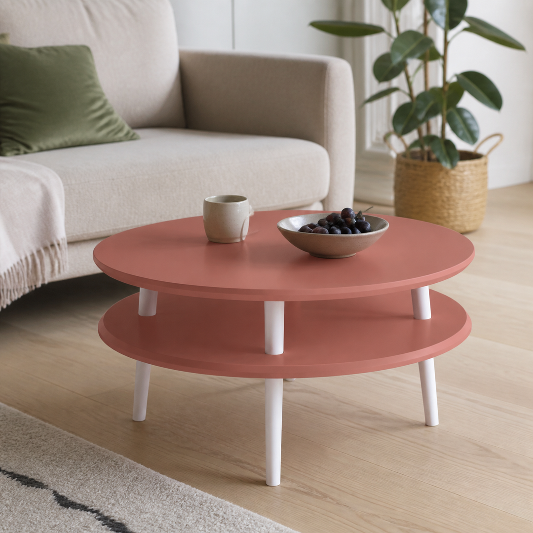 UFO Sofabord Diam 70cm x Højde 35cm Antik Pink Hvide Ben – materiale- eller konstruktionsdetalje