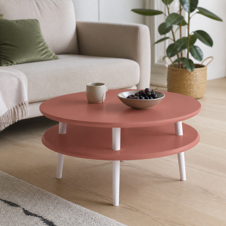 UFO Sofabord Diam 70cm x Højde 35cm Antik Pink Hvide Ben – materiale- eller konstruktionsdetalje