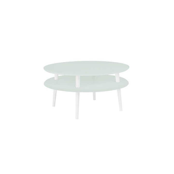 UFO Sofabord Diam 70cm x Højde 35cm Fleeting Mint Hvide Ben – eksakt packshot på hvid baggrund