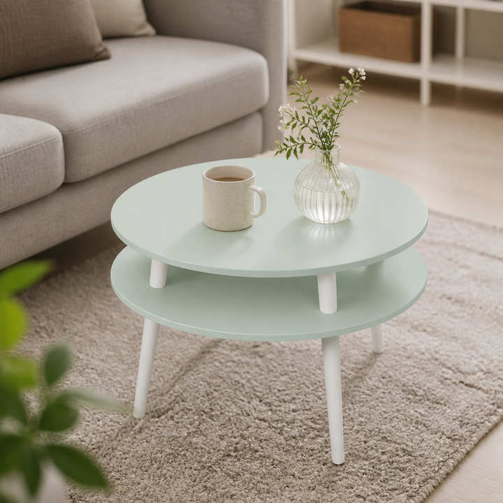 UFO Sofabord Diam 70cm x Højde 35cm Fleeting Mint Hvide Ben – materiale- eller konstruktionsdetalje