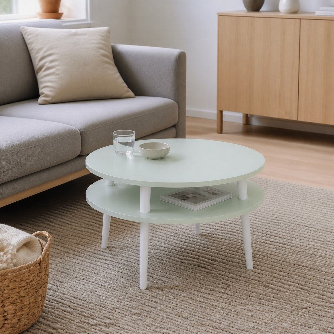 UFO Sofabord Diam 70cm x Højde 35cm Fleeting Mint Hvide Ben – anden naturlig anvendelse eller vinkel