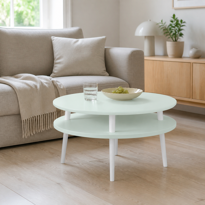 UFO Sofabord Diam 70cm x Højde 35cm Fleeting Mint Hvide Ben – supplerende neutral dagslysscene