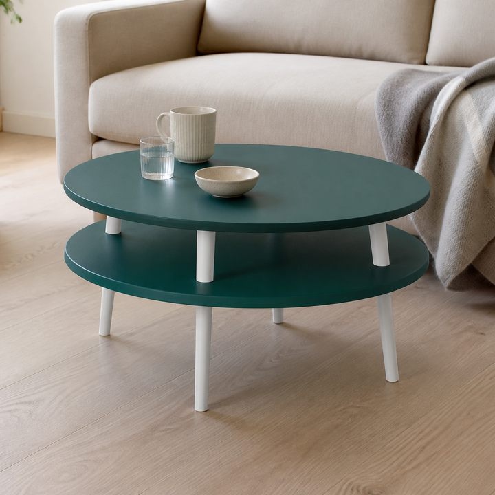 UFO Sofabord Diam 70cm x Højde 35cm Grøn Hvide Ben – materiale- eller konstruktionsdetalje
