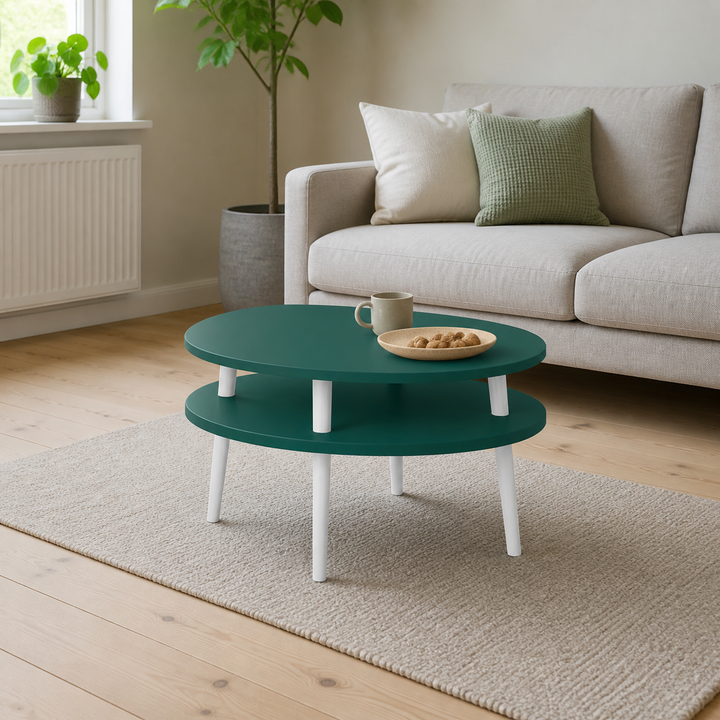 UFO Sofabord Diam 70cm x Højde 35cm Grøn Hvide Ben – anden naturlig anvendelse eller vinkel