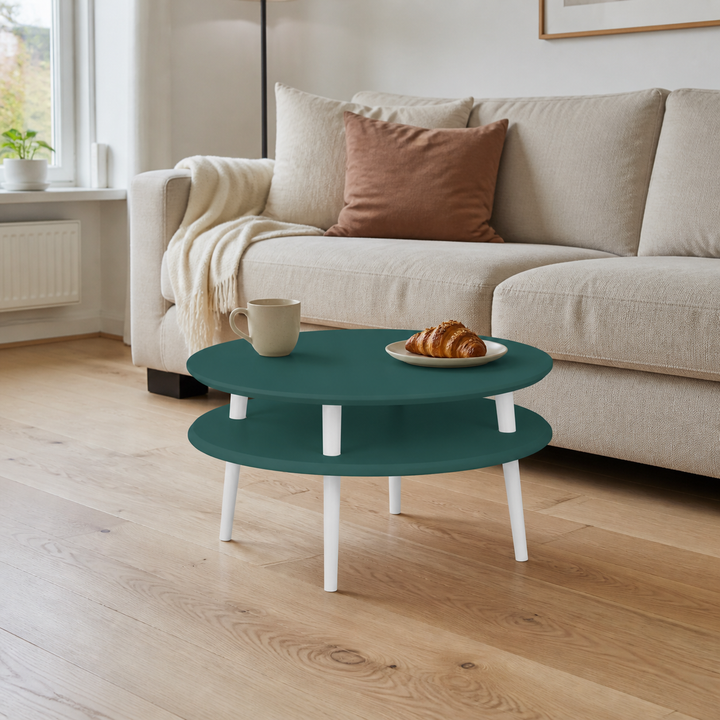 UFO Sofabord Diam 70cm x Højde 35cm Grøn Hvide Ben – supplerende neutral dagslysscene