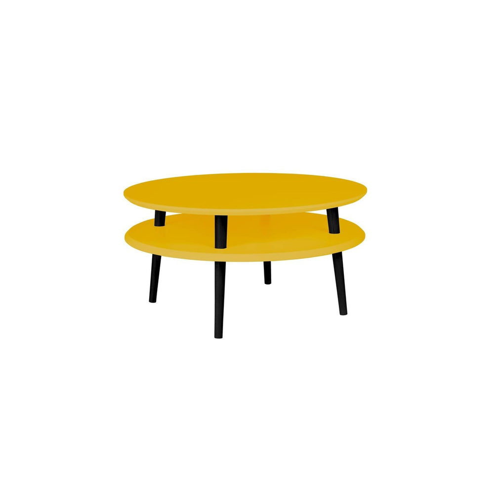 UFO Sofabord Diam 70cm x Højde 35cm Gul Sort Ben – eksakt packshot på hvid baggrund
