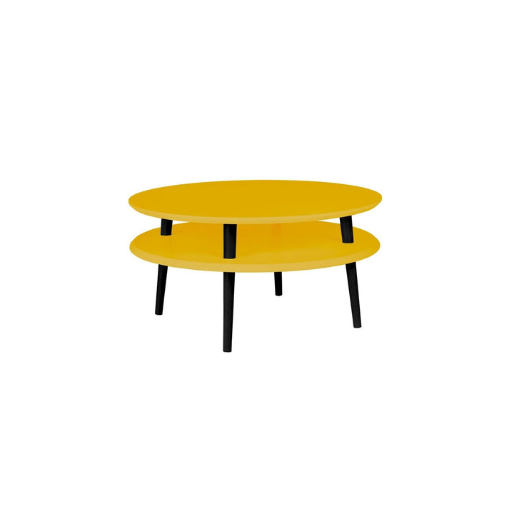 UFO Sofabord Diam 70cm x Højde 35cm Gul Sort Ben – eksakt packshot på hvid baggrund