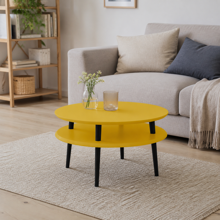 UFO Sofabord Diam 70cm x Højde 35cm Gul Sort Ben – vigtigste funktion