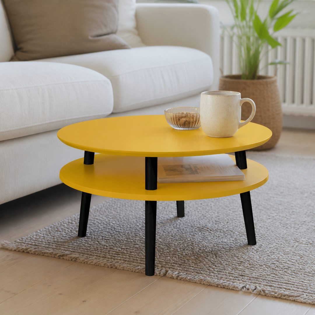 UFO Sofabord Diam 70cm x Højde 35cm Gul Sort Ben – materiale- eller konstruktionsdetalje