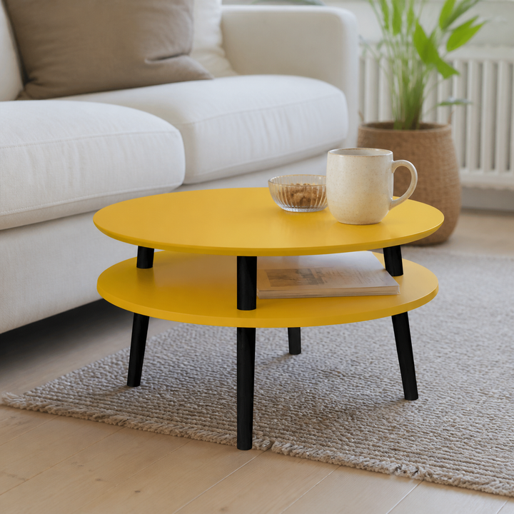 UFO Sofabord Diam 70cm x Højde 35cm Gul Sort Ben – materiale- eller konstruktionsdetalje